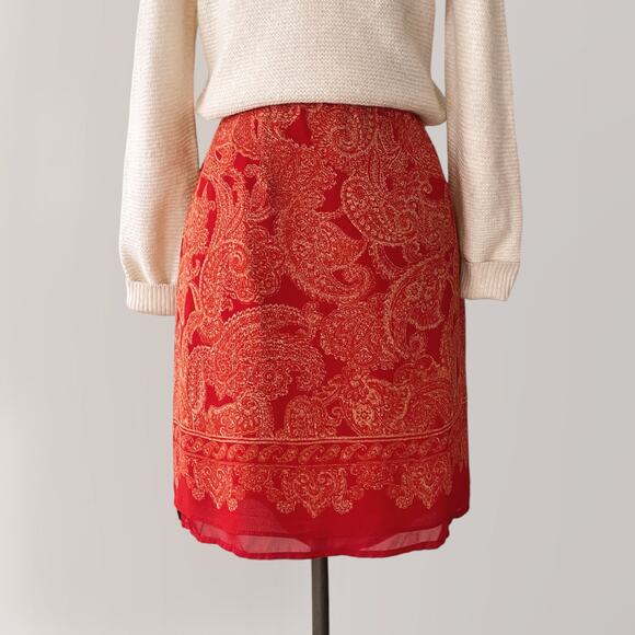 Vintage Y2K 100% Silk Wrap Skirt 16 Paisley Orange Boho Festival Beach Cover-Up - Picture 4 of 7